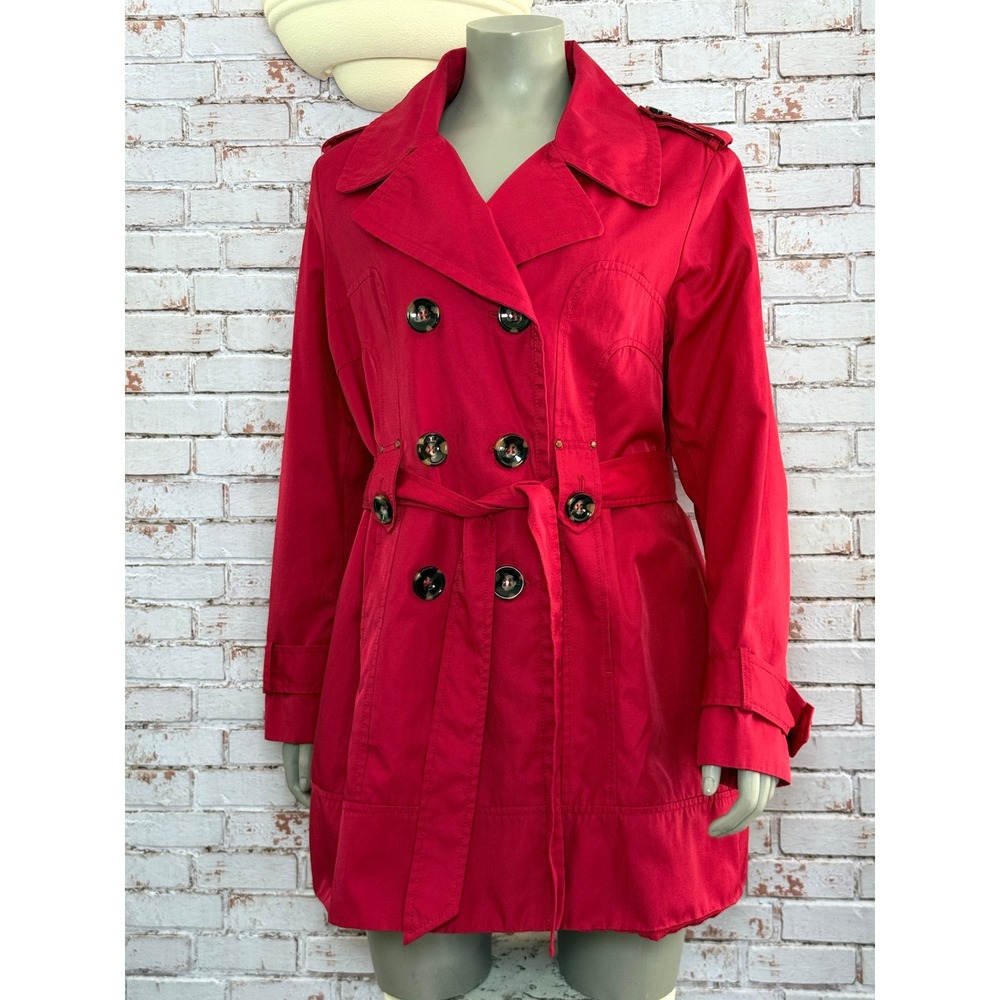 Jones New York Sport Red Double Breasted Belted Trench Coat XL Cotton Blend
